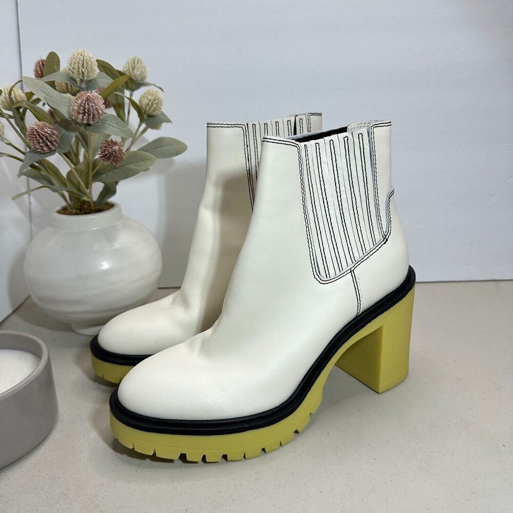 Dolce Vita White and Yellow Ankle Boots with Chunky Heel - Picture 3 of 13